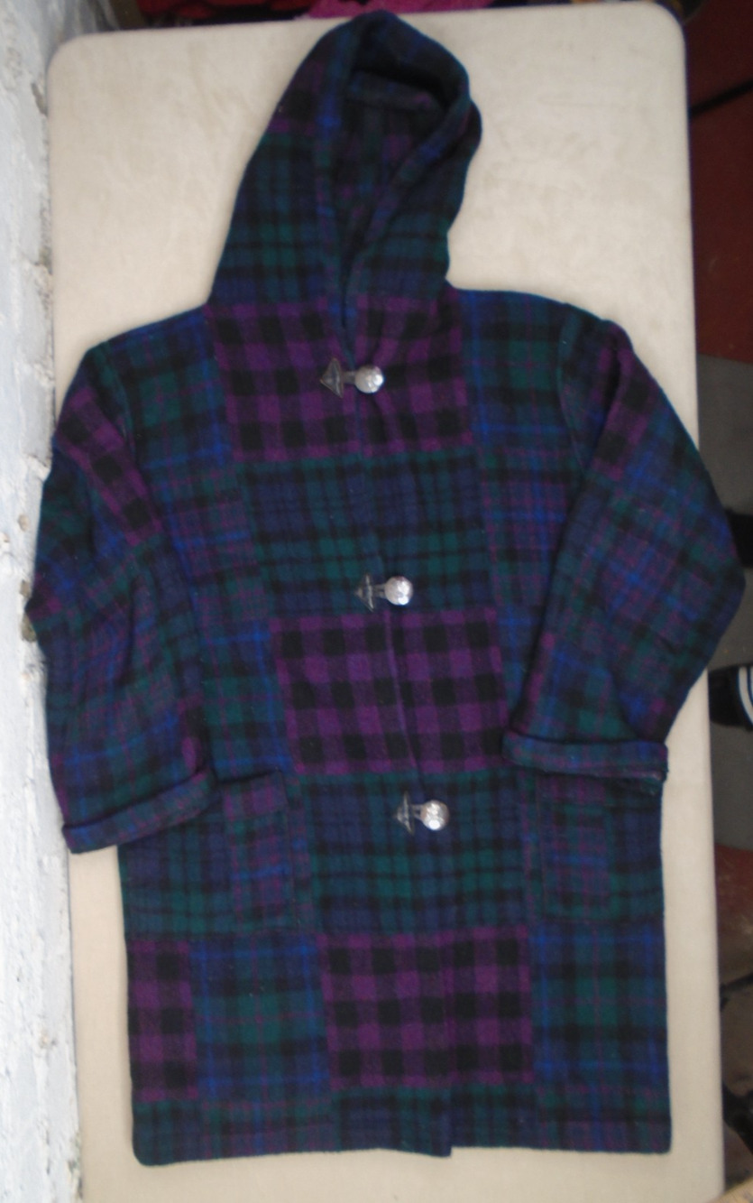 Vintage P.L. Greene’s Pam Bauer Wool Plaid Green Purple Patterned blanket coat M